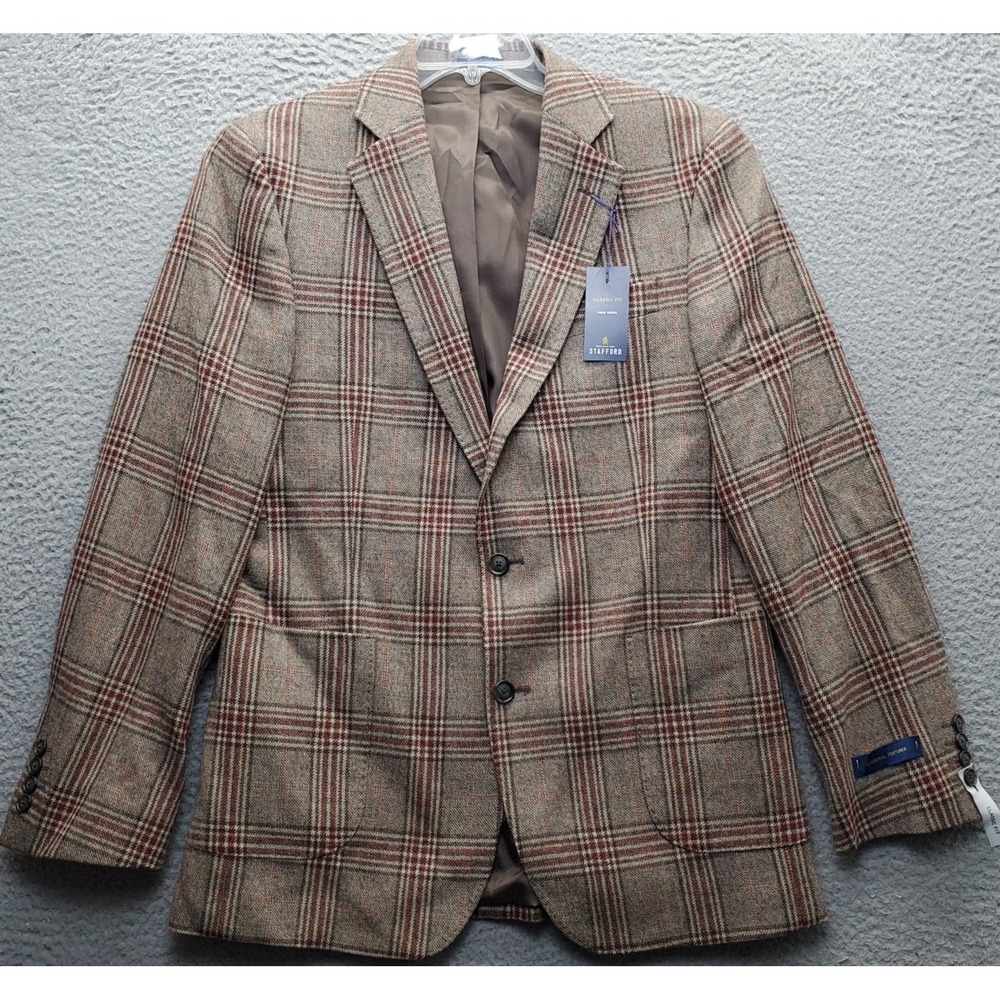 Stafford Blazer Jacket Men 40R Multi Plaid Seasonal Textures Classic Office Wear